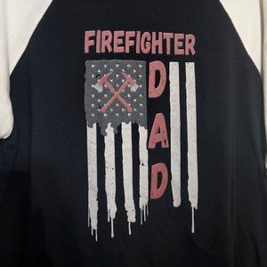 Firefighter DAD Raglan  T Shirt Fire Fighter Proud Dad XL